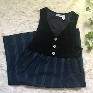 Shell Button Velvet Plaid Vintage Pocket Maxi